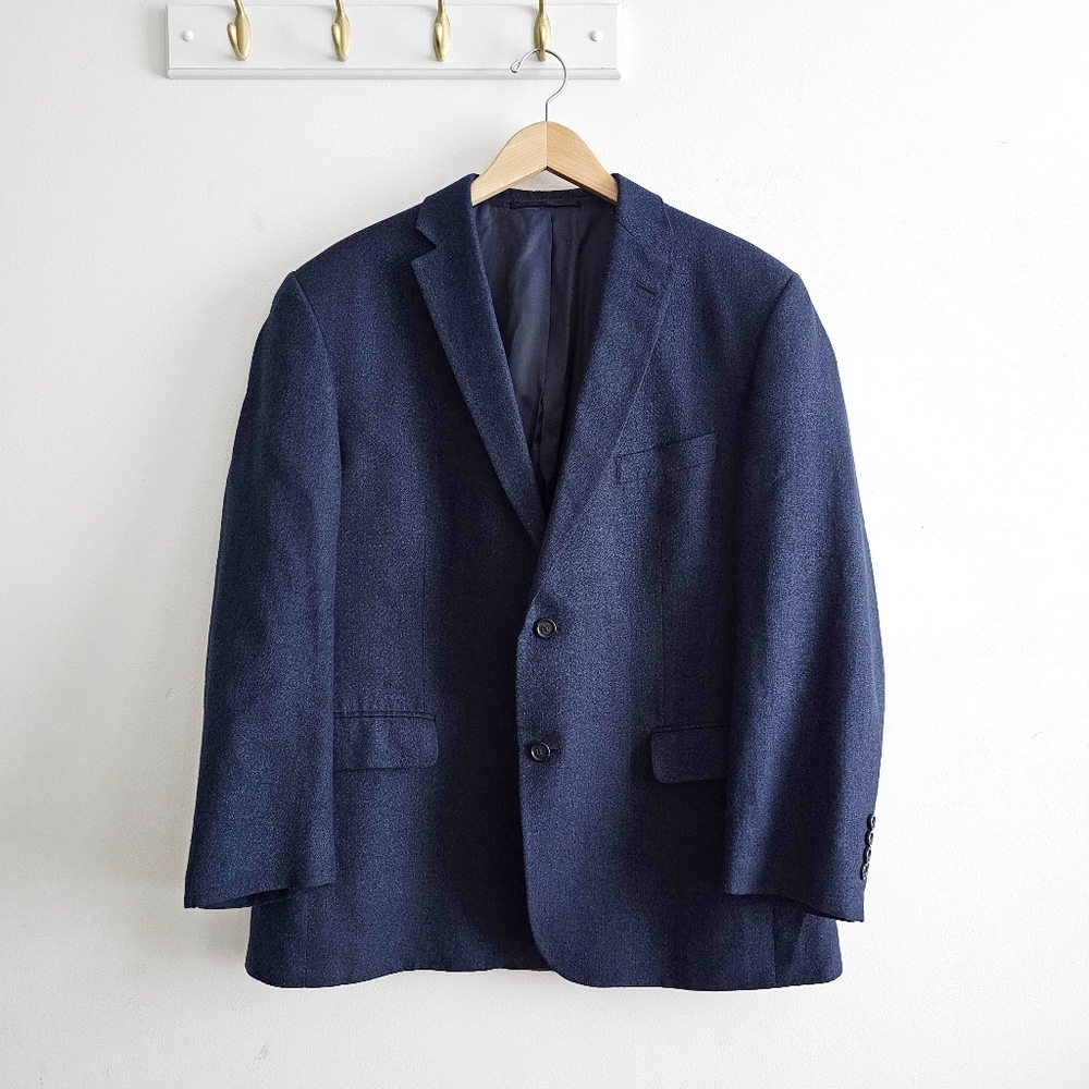 Jos. A. Bank Executive Tailored Fit Navy Blazer Linen Wool Sport Coat 46R